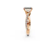 Crossover Engagement Ring Setting for Emerald Cut Center with Pave and Plain Strands and Prong Head in Rose Gold