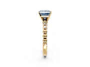 Solitaire Engagement Ring Setting for Fancy Blue Princess Cut Center with Bezel-Dot Beaded Band and Prong Head in Yellow Gold