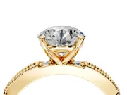 Solitaire Engagement Ring Setting for Round Cut Center with Milgrain-Edged Pave Band and Prong Head in Yellow Gold