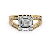 Split Shank Engagement Ring Setting for Asscher Cut Center with Pave Split Shank and Prong Head in Yellow Gold