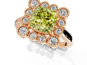 Cluster Halo Engagement Ring Setting for Fancy Yellow Cushion Cut Center with Milgrain Bezel Accents and Prong Head in Rose Gold