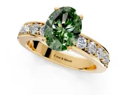 Solitaire Engagement Ring Setting for Fancy Green Oval Center with Channel-Set Accents and Prong Head in Yellow Gold