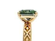 Solitaire Engagement Ring Setting for Fancy Green Radiant Cut Center with Milgrain X Pattern Band and Prong Head in Yellow Gold