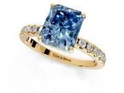 Solitaire Engagement Ring Setting for Fancy Blue Radiant Cut Center with Band of Accents and Prong Head in Yellow Gold