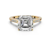 Solitaire Engagement Ring Setting for Asscher Cut Center with Channel Accents and Prong Head in Yellow Gold
