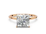 Solitaire Engagement Ring Setting for Princess Cut Center with Straight Thin Band and Prong Head in Rose Gold
