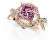 Halo Engagement Ring Setting for Fancy Pink Princess Cut Center with Pave Infinity Twist Band and Prong Head in Rose Gold