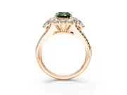Halo Engagement Ring Setting for Fancy Green Radiant Cut Center with Two-Strand Split Shank and Prong Head in Rose Gold