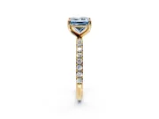 Solitaire Engagement Ring Setting for Fancy Blue Princess Cut Center with Micro Pave Band and Prong Head in Yellow Gold