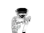 Solitaire Engagement Ring Setting for Fancy Black Cushion Cut Center with Filigree Band and Prong Head in White Gold