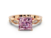 Solitaire Engagement Ring Setting for Fancy Pink Princess Cut Center with Marquise and Bezel Accents and Prong Head in Rose Gold