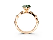 Solitaire Engagement Ring Setting for Fancy Green Heart-Shaped Center with Bezel Station Band and Prong Head in Rose Gold