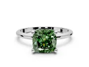 Minimalist Solitaire Engagement Ring Setting for Fancy Green Cushion Cut Center with Thin Band and Prong Head in Platinum