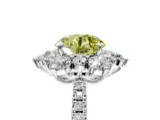 Floral Halo Engagement Ring Setting for Fancy Yellow Round Cut Center with Pave Accents and Prong Head in White Gold