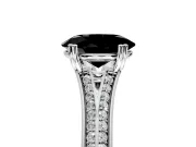 Solitaire Engagement Ring Setting for Fancy Black Oval Center with Pave Rail Split Shank and Prong Head in Sterling Silver