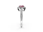 Bezel-Framed Halo Engagement Ring Setting for Fancy Pink Cushion Cut Center with Pave Band and Prong Head in White Gold