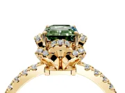 Halo Engagement Ring Setting for Fancy Green Emerald Cut Center with Openwork Halo, Pave Band and Prong Head in Yellow Gold