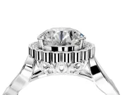 Halo Engagement Ring Setting for Round Cut Center with Leaf Motif Split Shank and Prong Head in Platinum