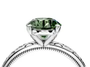 Solitaire Engagement Ring Setting for Fancy Green Round Cut Center with Scrollwork Band and Prong Head in Sterling Silver