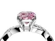Crossover Engagement Ring Setting for Fancy Pink Cushion Cut Center with Pave and Plain Strands and Prong Head in White Gold