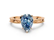 Solitaire Engagement Ring Setting for Fancy Blue Pear-Shaped Center with Engraved Milgrain Band and Prong Head in Rose Gold