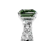 3 Stone Engagement Ring Setting for Fancy Green Asscher Cut Center with Pave Split Shank and Prong Head in Sterling Silver