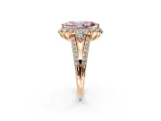 Halo Engagement Ring Setting for Fancy Pink Marquise Center with Two-Strand Split Shank and Prong Head in Rose Gold