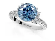 Paired Accent Engagement Ring Setting for Fancy Blue Round Cut Center with Pave Band and Prong Head in Sterling Silver