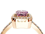 Halo Engagement Ring Setting for Fancy Pink Radiant Cut Center with Inner Milgrain Border and Prong Head in Rose Gold
