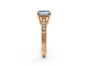 Engraved Engagement Ring Setting for Fancy Blue Asscher Cut Center with Milgrain Pave Band and Prong Head in Rose Gold