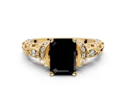 Solitaire Engagement Ring Setting for Fancy Black Emerald Cut Center with Filigree Band and Prong Head in Yellow Gold