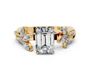 Floral Engagement Ring Setting for Emerald Cut Center with Trailing Marquise Accents and Prong Head in Yellow Gold