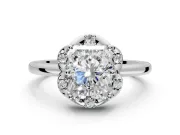 Floral Frame Engagement Ring Setting for Radiant Cut Center with Accent Clusters and Prong Head in Platinum