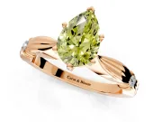 Solitaire Engagement Ring Setting for Fancy Yellow Pear-Shaped Center with Carved Leaf Shoulders and Prong Head in Rose Gold