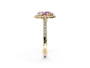 Halo Engagement Ring Setting for Fancy Pink Pear-Shaped Center with Narrowing Pave Band and Prong Head in Yellow Gold