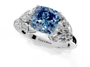 Leaf Cluster Engagement Ring Setting for Fancy Blue Cushion Cut Center with Marquise Accents and Prong Head in Sterling Silver
