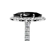 Halo Engagement Ring Setting for Fancy Black Marquise Center with Narrowing Pave Band and Prong Head in Sterling Silver