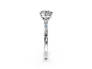 Baguette Engagement Ring Setting for Round Cut Center with Alternating Bar-Set Band and Prong Head in Platinum