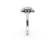 Cluster Halo Engagement Ring Setting for Radiant Cut Center with Milgrain Bezel Accents and Prong Head in Platinum