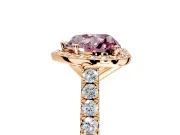 Halo Engagement Ring Setting for Fancy Pink Heart-Shaped Center with Full Pave Band and Prong Head in Rose Gold