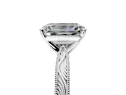 Solitaire Engagement Ring Setting for Emerald Cut Center with Engraved Milgrain Band and Prong Head in Sterling Silver