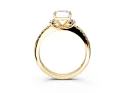 Paired Accent Engagement Ring Setting for Radiant Cut Center with Pave Band and Prong Head in Yellow Gold