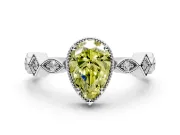Milgrain Bezel Engagement Ring Setting for Fancy Yellow Pear-Shaped Center with Marquise Stations and Bezel Head in Platinum