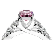 Solitaire Engagement Ring Setting for Fancy Pink Emerald Cut Center with Graduated Shared Prongs and Prong Head in Sterling Silver