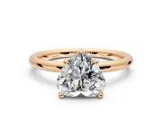Hidden Halo Engagement Ring Setting for Heart-Shaped Center with Thin Rounded Band and Prong Head in Rose Gold