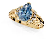 Solitaire Engagement Ring Setting for Fancy Blue Pear-Shaped Center with Filigree Accent Basket and Prong Head in Yellow Gold