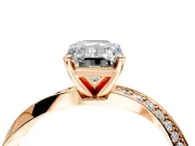 Side Accent Engagement Ring Setting for Emerald Cut Center with Accent Shoulders and Prong Head in Rose Gold