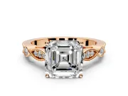 Solitaire Engagement Ring Setting for Asscher Cut Center with Marquise and Bezel Accents and Prong Head in Rose Gold