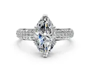 Solitaire Engagement Ring Setting for Marquise Center with Multi-Row Pave Accents and Basket Head in Sterling Silver