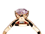 Solitaire Engagement Ring Setting for Fancy Pink Pear-Shaped Center with Accented Twist Band and Leaf Prong Head in Rose Gold